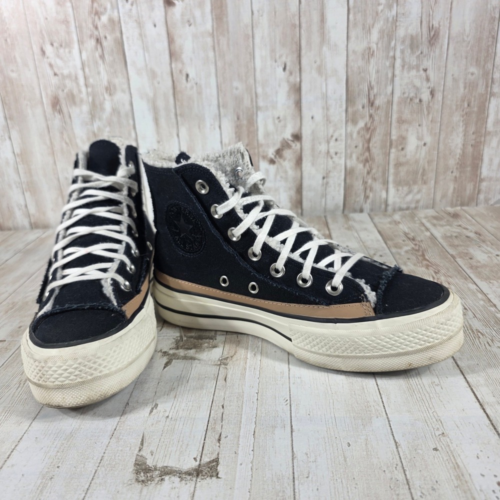 Converse All Star Lift High Top Black Faux Fur Lined Platform Sneakers‎ 573191C - Picture 6 of 8